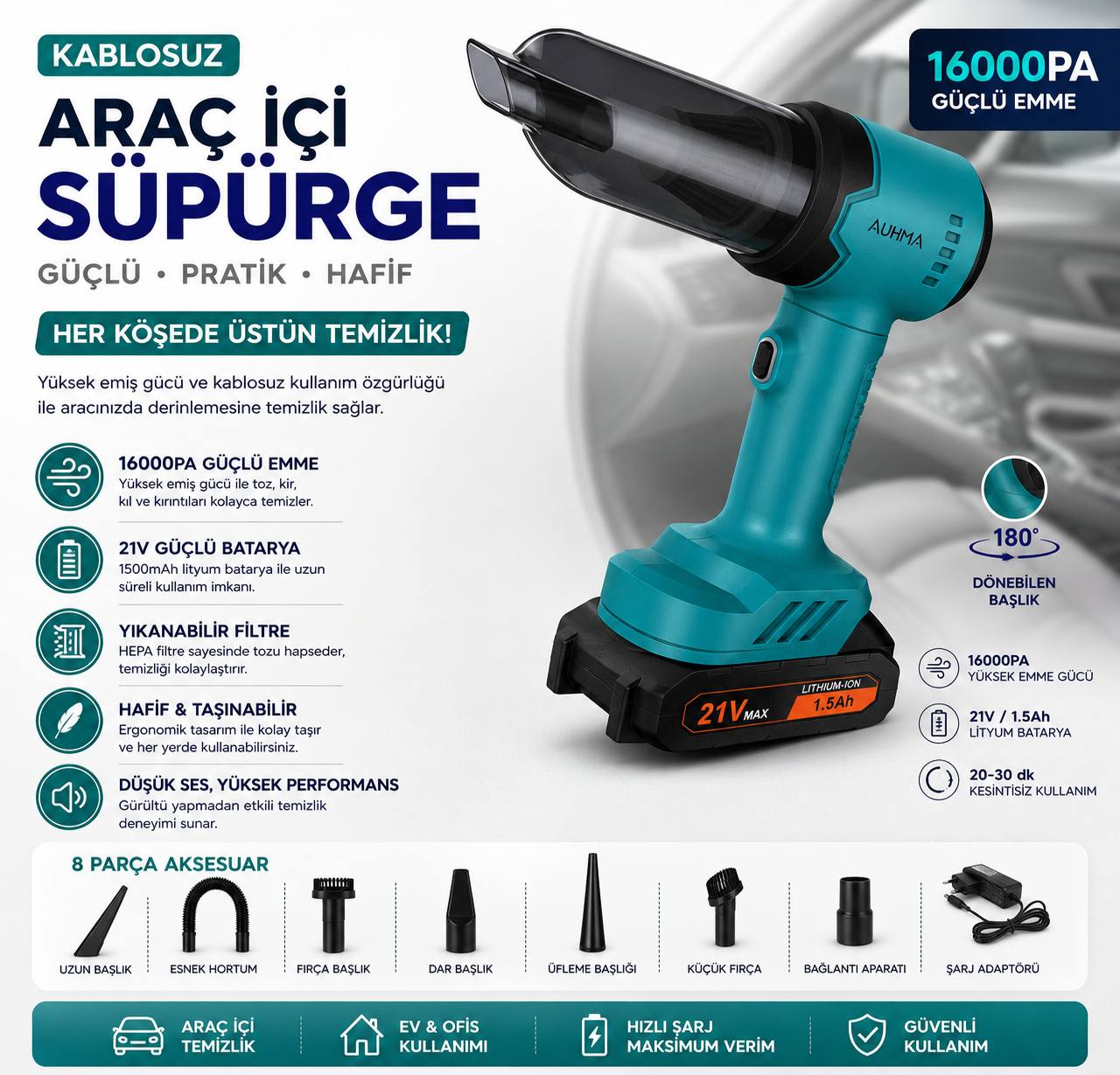 AUHMA AHV-03 POWERFUL PROFESSIONAL VACUUM IN-CAR CLEANER