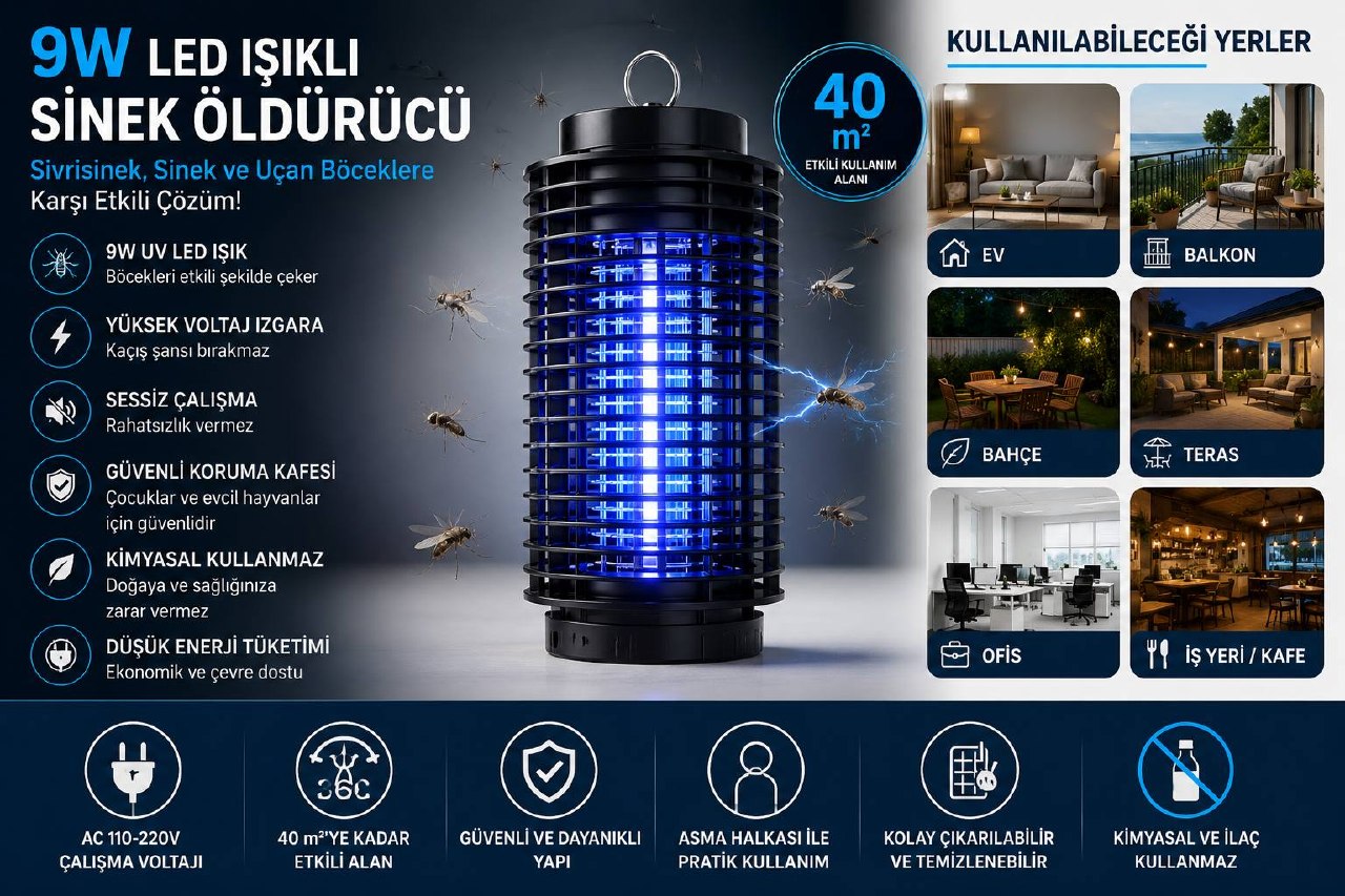 CARBOON 9W LED IŞIKLI SİNEK ÖLDÜRÜCÜ LJ-3W012