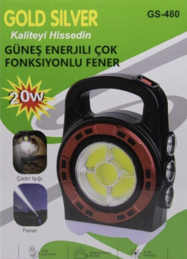 GOLD SİLVER GÜNEŞ ENERJİLİ ÇOK FONKSİYONLU FENER GS-480 20WATT
