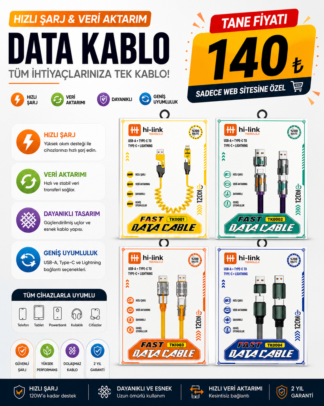 Hİ-LİNK TK0002 4IN1 ŞARJ KABLOSU