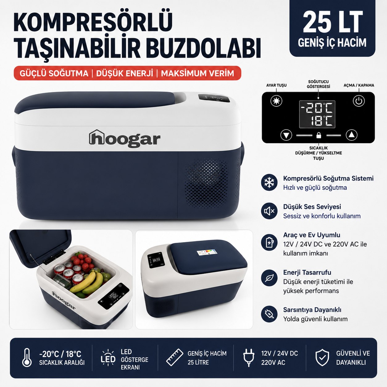 HOOGAR PORTABLE CAR FRİDGE EB25 21LT