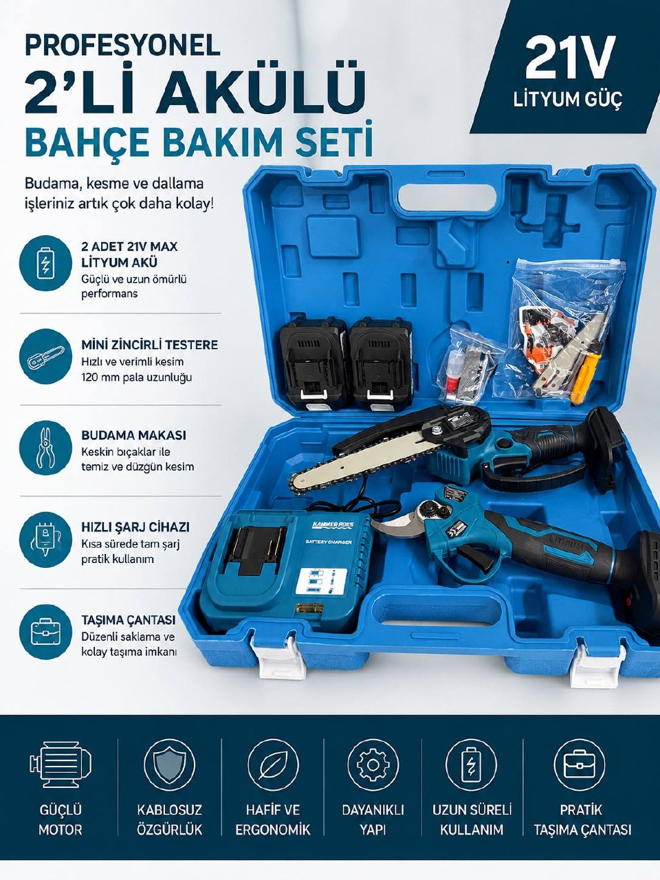 KİMMEER PLUS 2 Lİ SET KM0024M MAVİ MAKAS+TESTERE