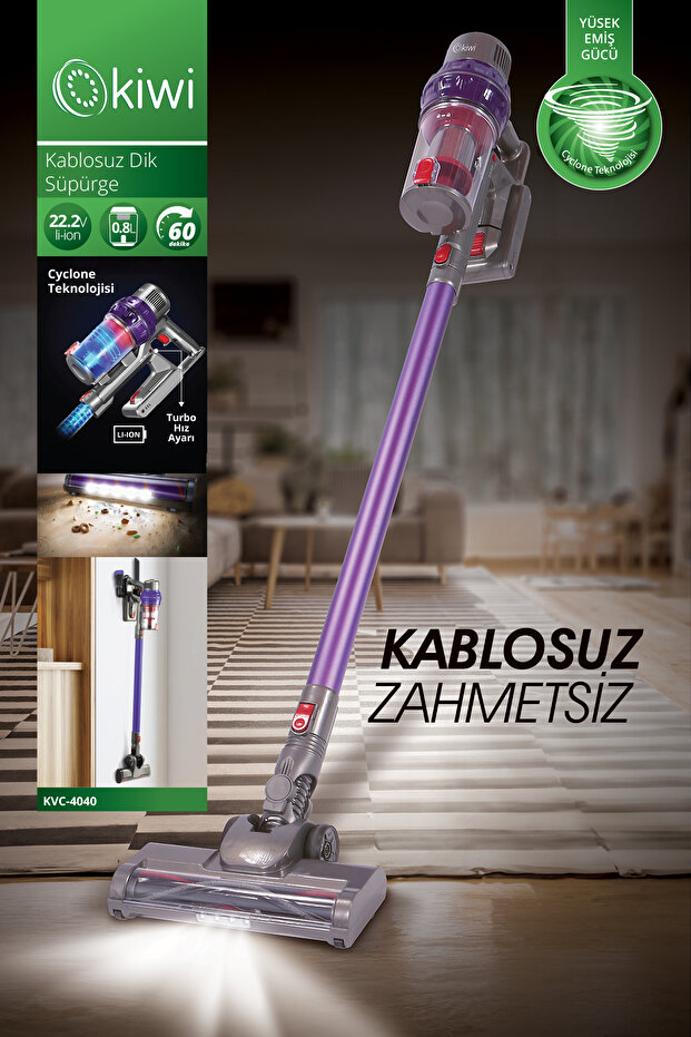 KİWİ KABLOSUZ DİK SÜPÜRGE KVC-4040BL