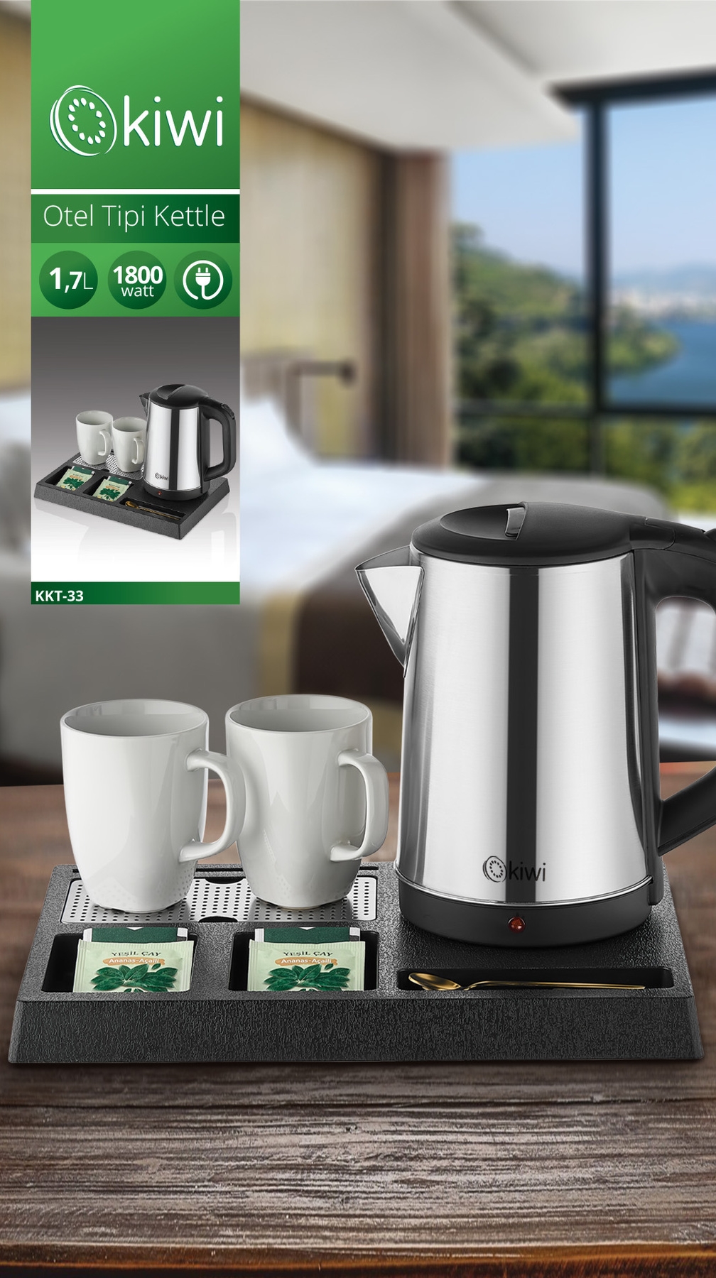 KİWİ KKT-33 OTEL TİPİ ÇELİK KETTLE