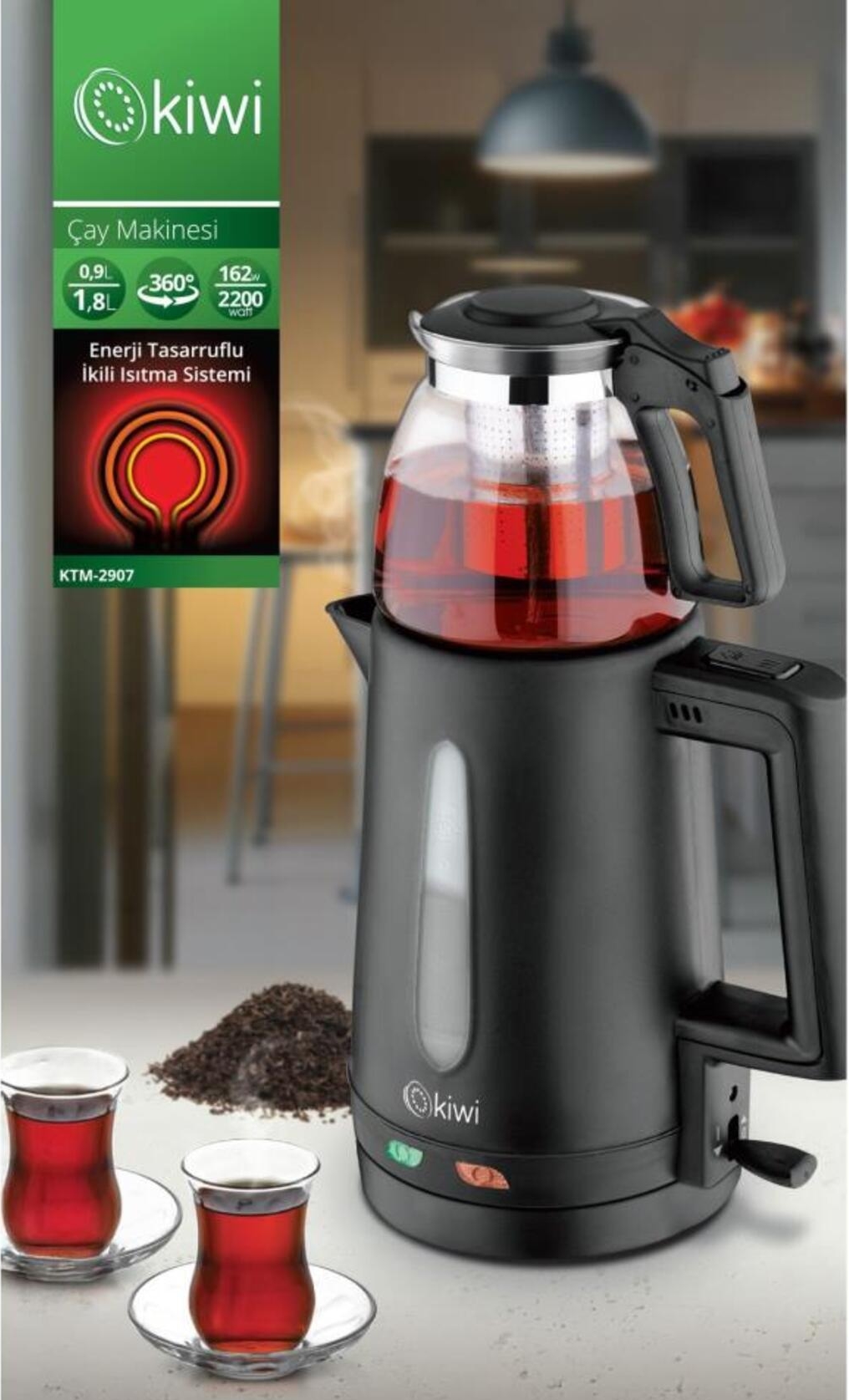KİWİ KTM-2907 2200W CAM DEMLİKLİ ÇAY MAKİNASI
