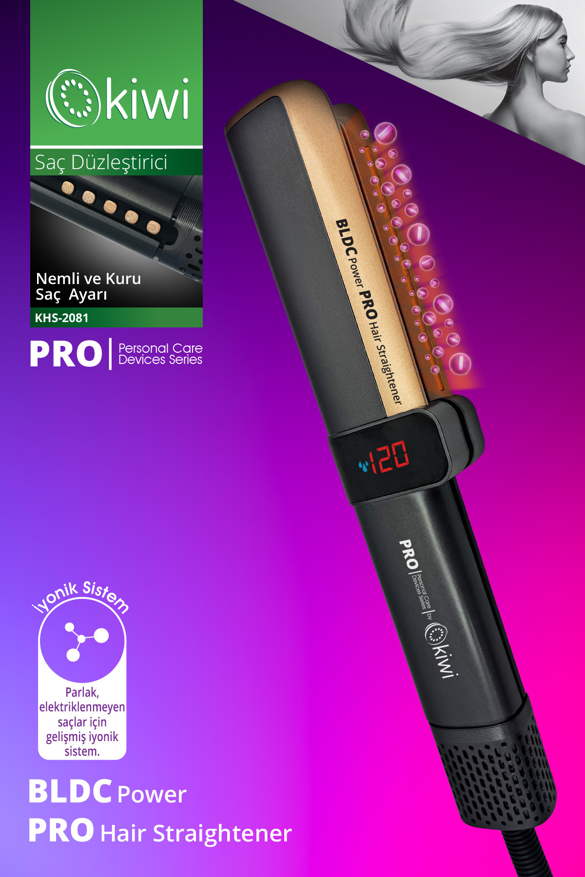 KİWİ SAÇ DÜZLEŞTİRİCİ BLDC POWER PRO HAİR STRAİGHTENER KHS-2081