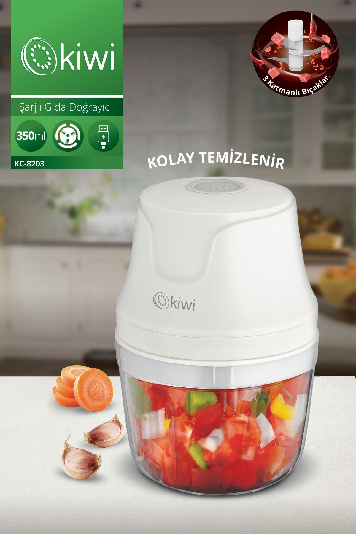 KİWİ ŞARJLI GIDA DOĞRAYICI KC-8203