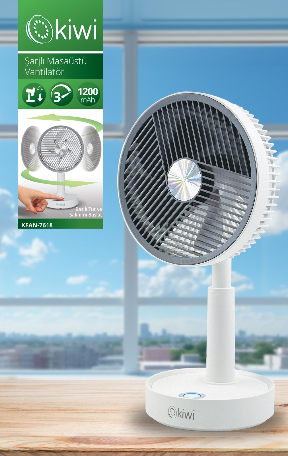 KİWİ ŞARJLI MASAÜSTÜ VANTİLATÖR KFAN-7618