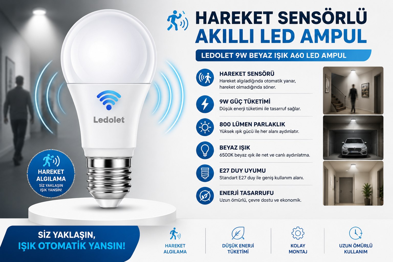 LEDOLET 9W SENSÖRLÜ LED AMPÜL