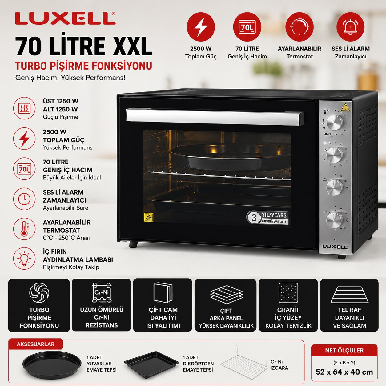 LX-9625 ELEKTRİKLİ FIRIN SYH.G.INOX 70LİTRE