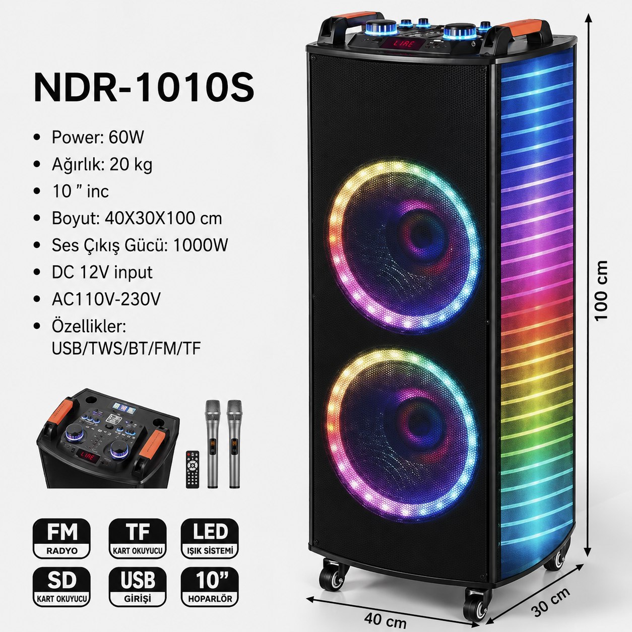 NDR-1010S 1000W PORTABLE WIRELESS SPEAKER