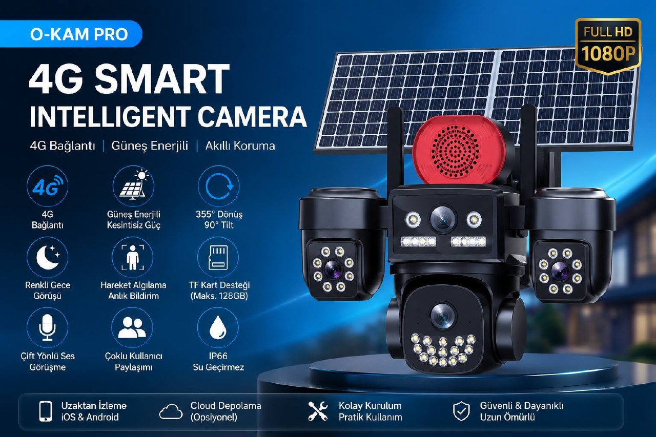 O-KAM OK-331 ÇİFT GÜNEŞ PANELLİ AOV SOLAR GÜVENLİK KAMERASI