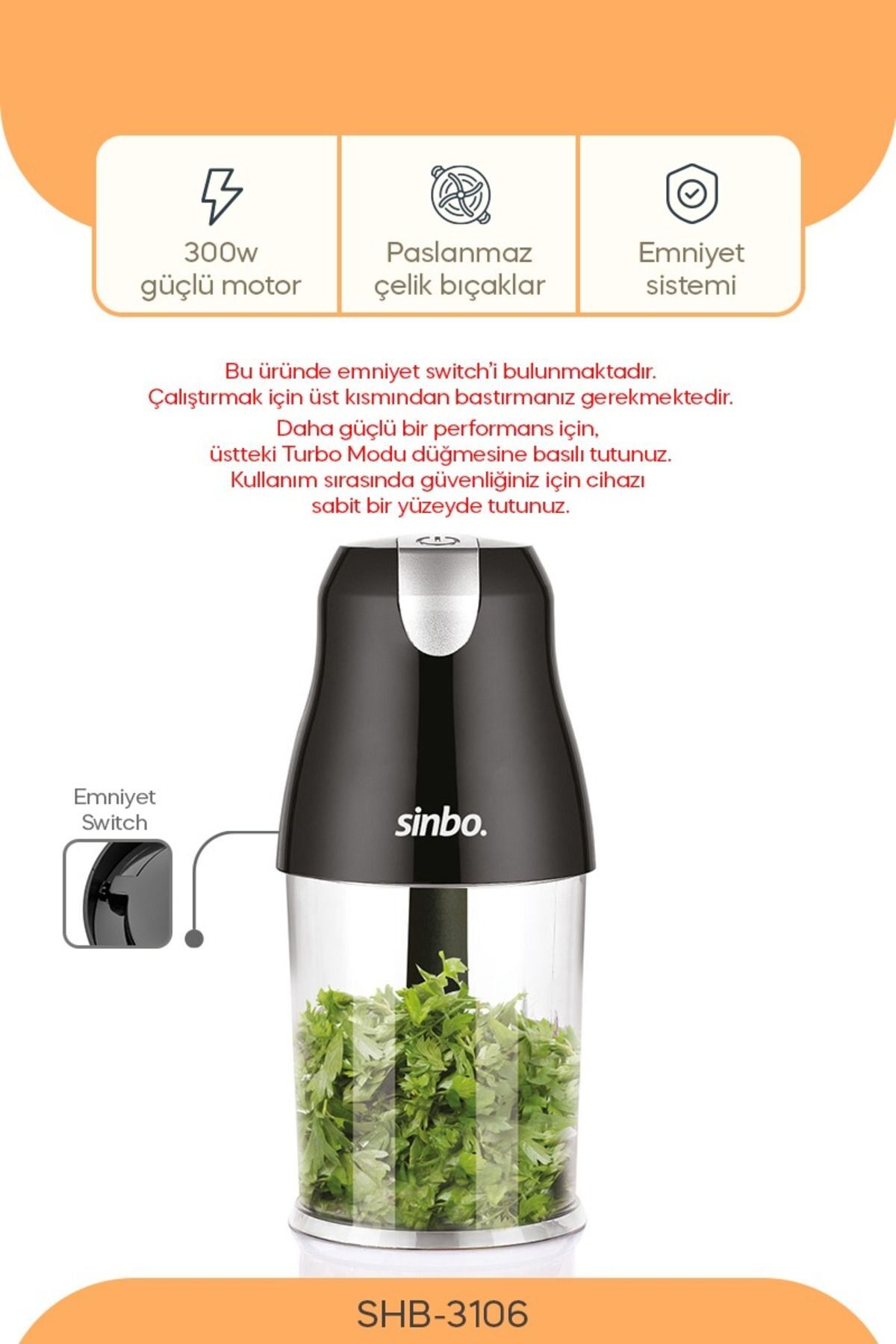 SİNBO DOĞRAYICI CHOPPER SHB-3106