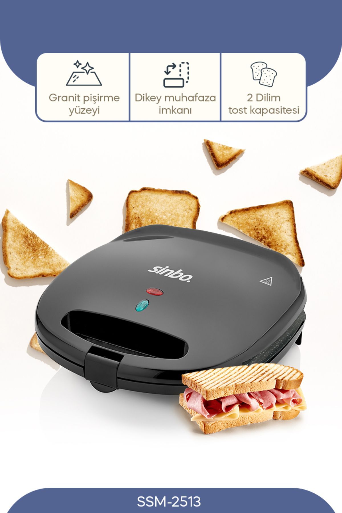 SİNBO MİBİ GRANİT TOST MAKİNASI SSM-2513