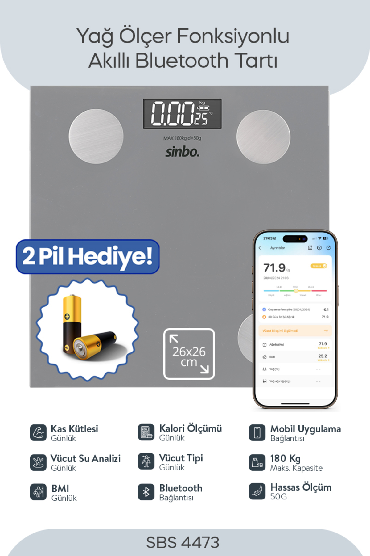 SİNBO SBS-4473 YAĞ ÖLÇER AKILLI BASKÜL