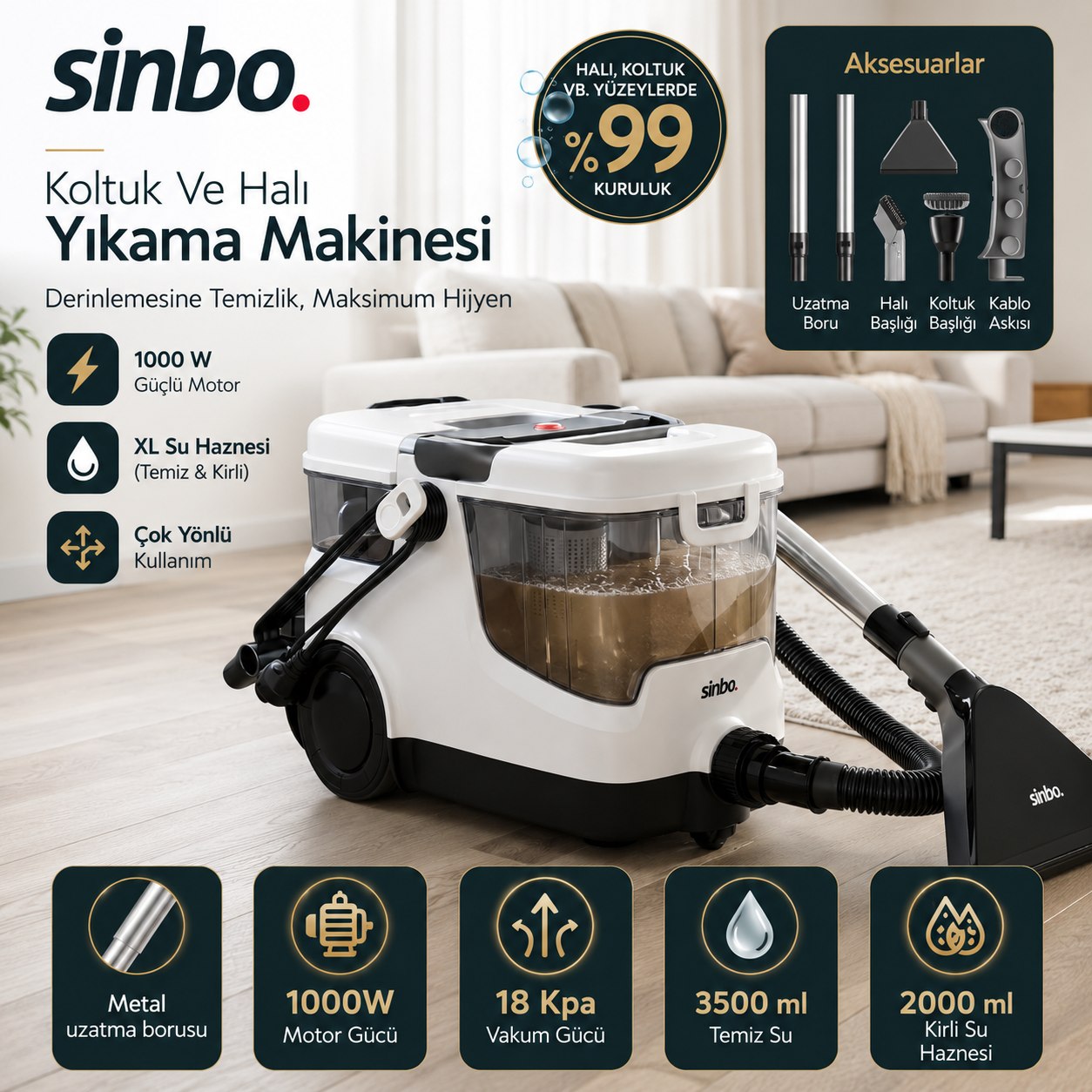 SİNBO SCC-7609 KOLTUK VE HALI YIKAMA MAKİNASI