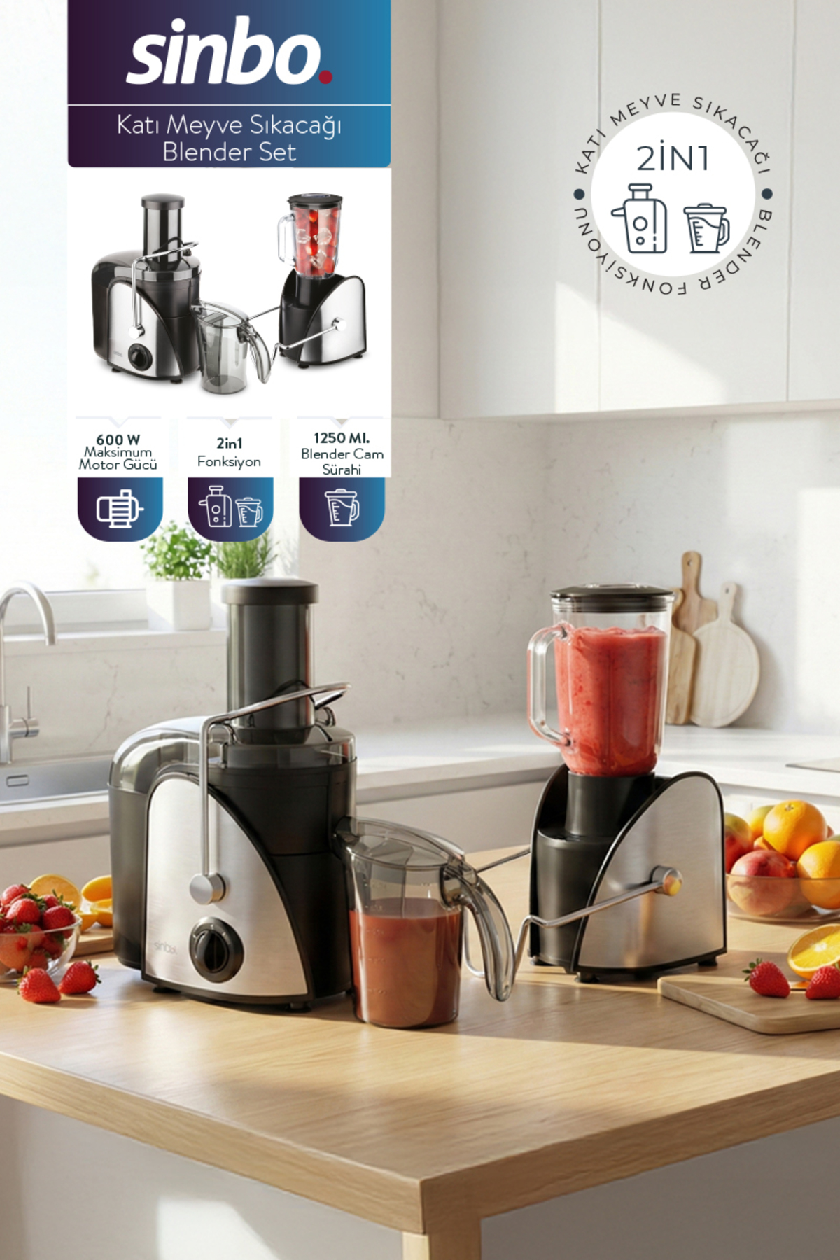 SİNBO SJ-3195 KATI MEYVE & SEBZE SIKACAK BLENDER SET