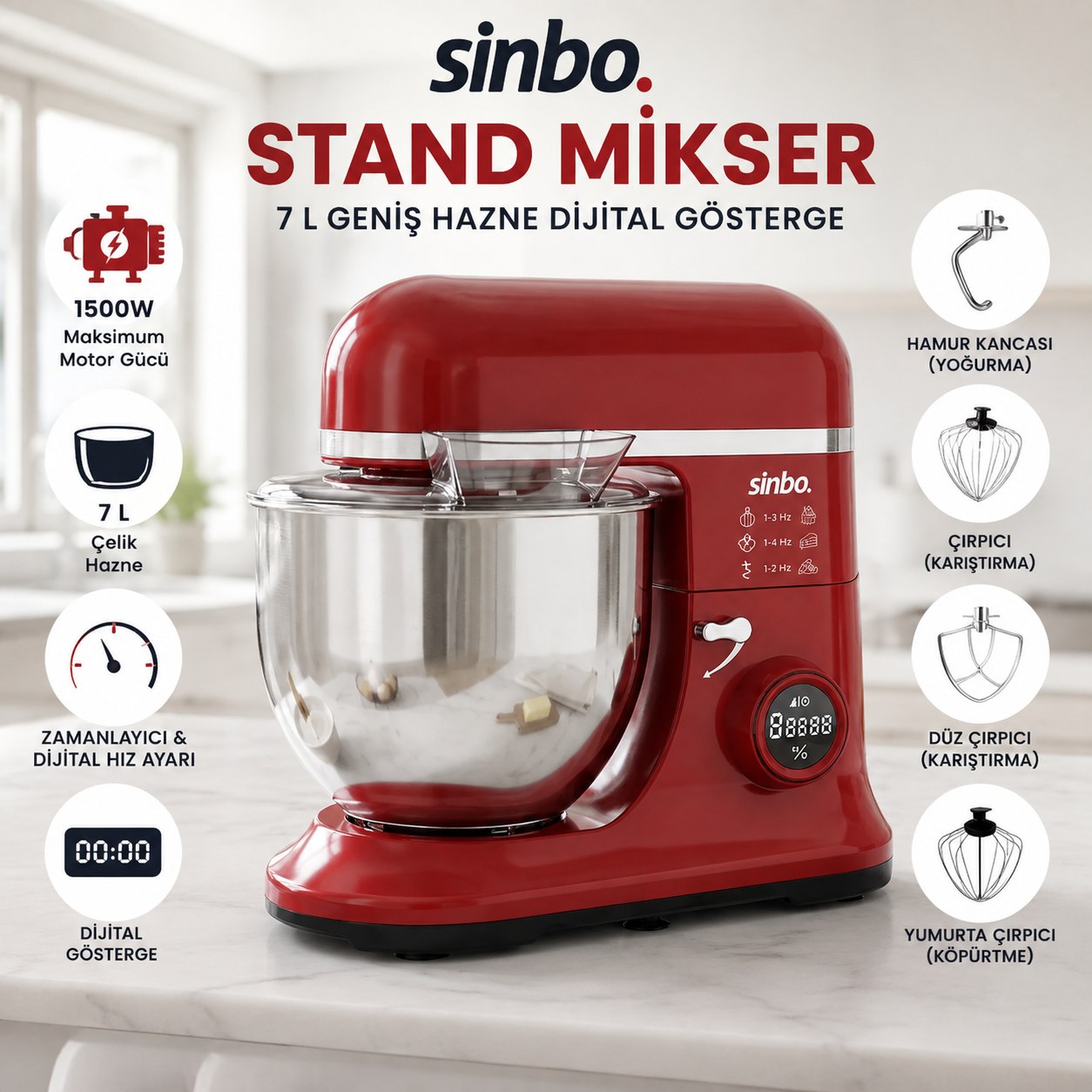 SİNBO SMX-2773 STANDLI MİKSER KIRMIZI