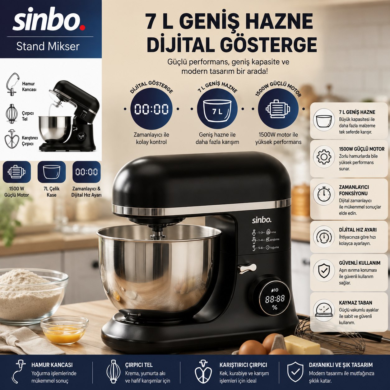 SİNBO SMX-2773 STANDLI MİKSER SİYAH