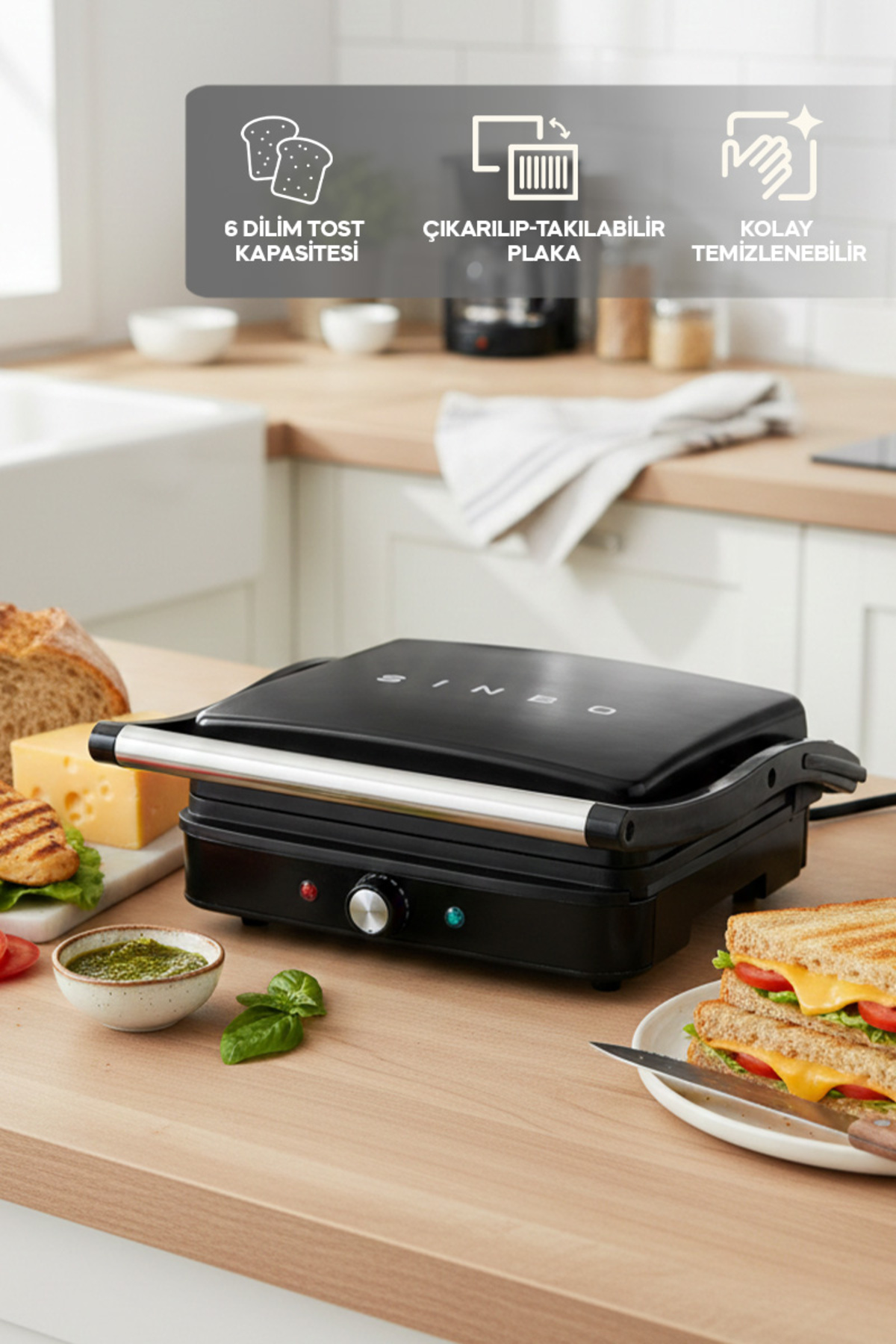 SİNBO SSM-2571 IZGARA VE TOST MAKİNASI BEYAZ