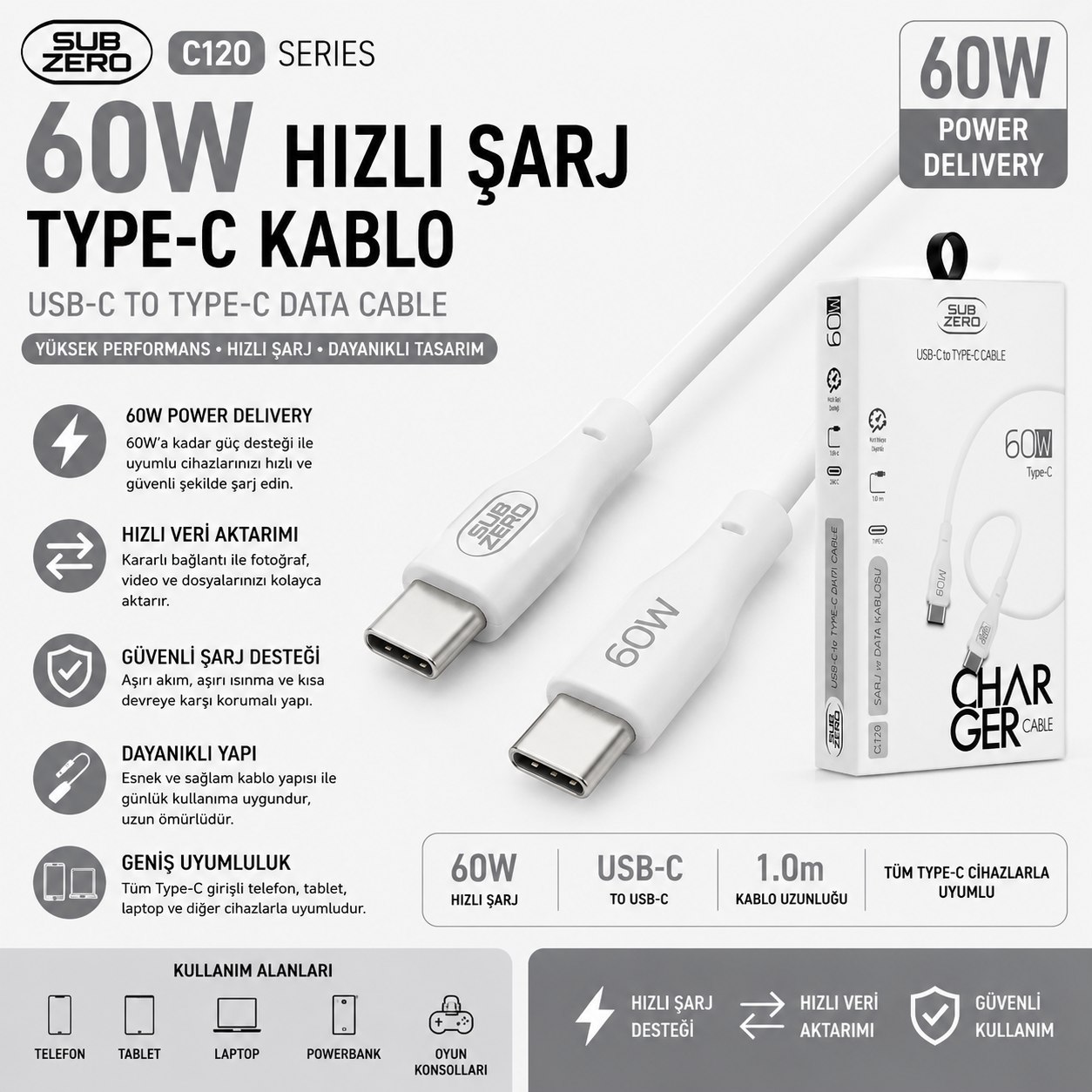 SUBZERO CL120 60W TYPE-C KABLO