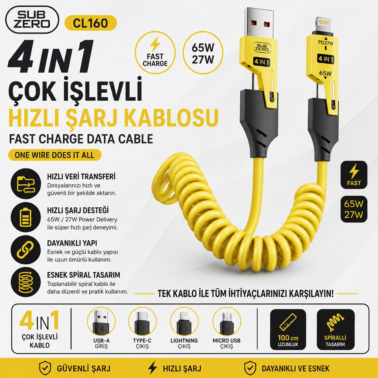 SUBZERO CL160 4İN1 SPİRAL KABLO