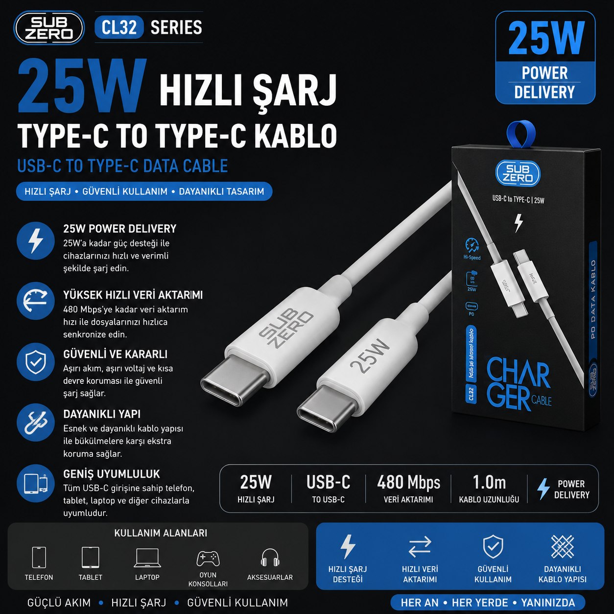 SUBZERO CL92 TYPE-C TYPE-C KABLO