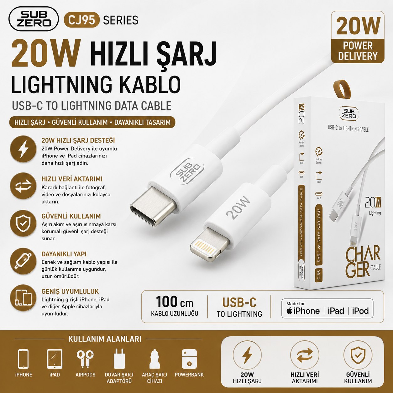 SUBZERO CL95TYPE-C LIGHTNING KABLO