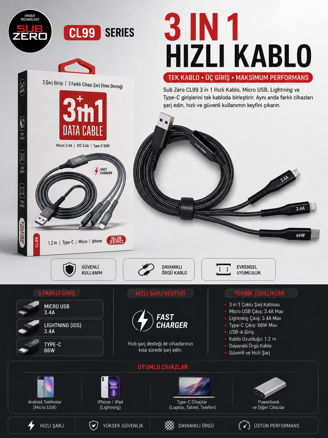 SUBZERO CL99 3İN1 KABLO