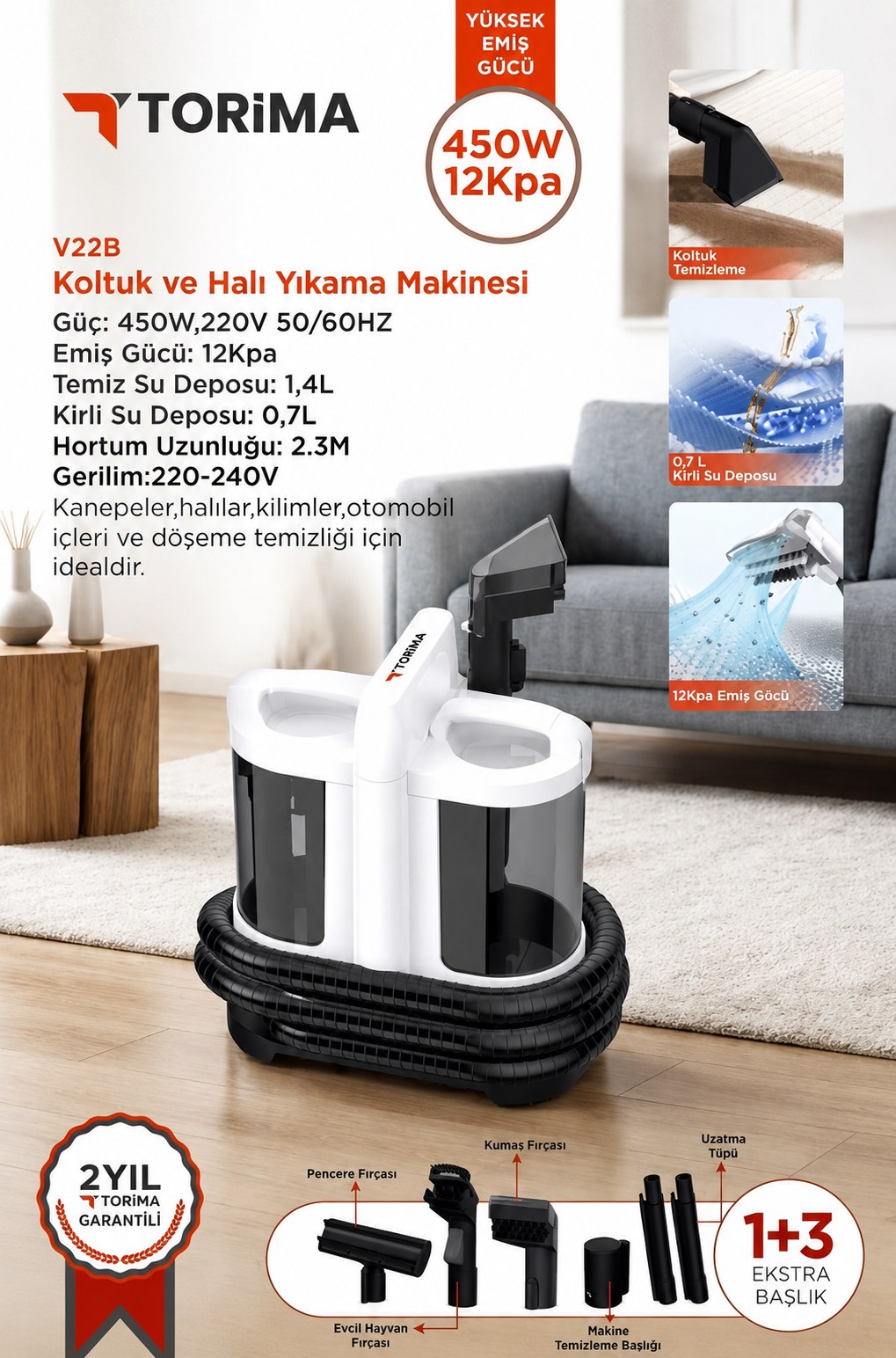 TORİMA CARPET CLEANER 1+3 EXTRA BRUSH V22B