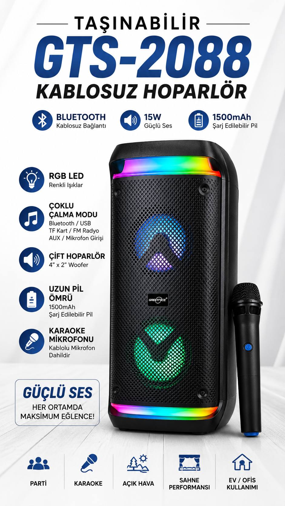 TORİMA GTS-2088 KARAOKE BLACK SPEAKER