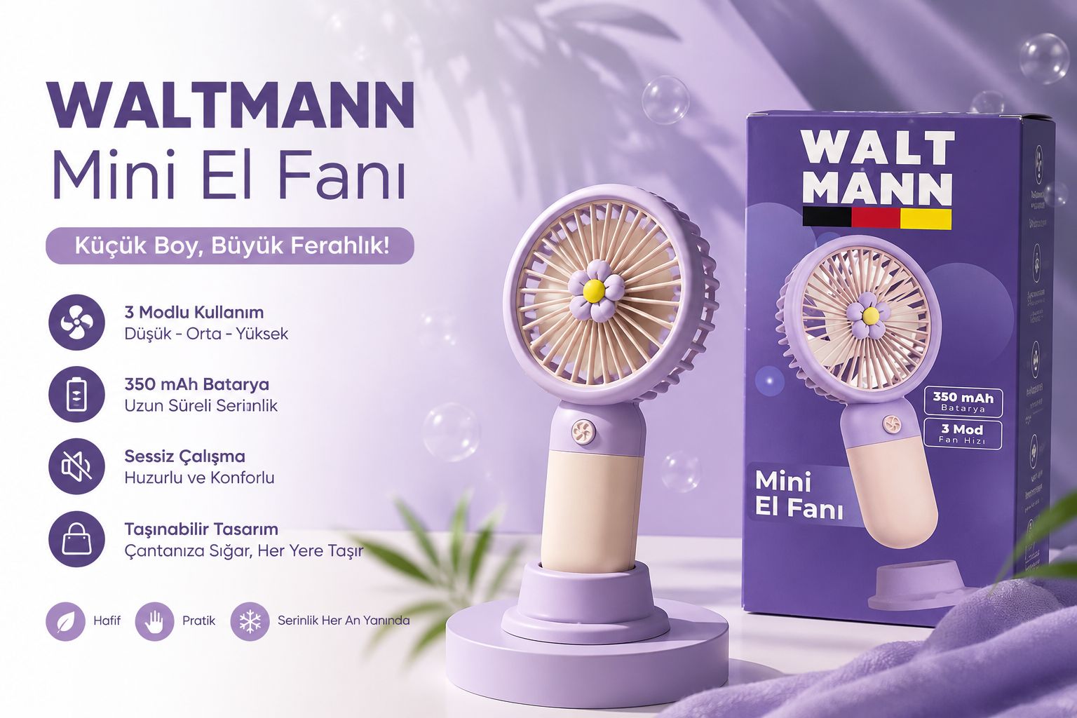 WALTMANN MKC-01 MİNİ EL FANI MOR