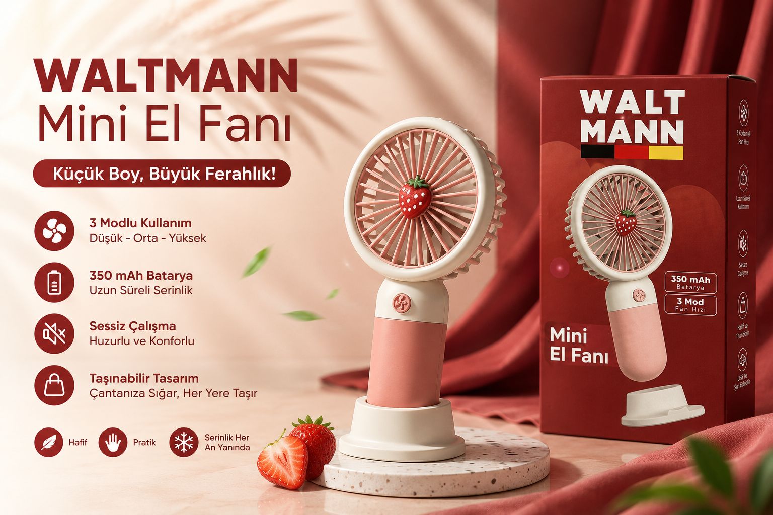 WALTMANN MKC-02 MİNİ EL FANI KIRMIZI