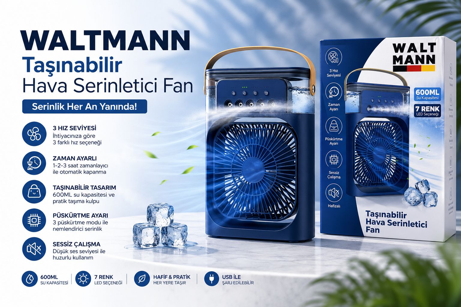 WALTMANN MKC-08 TAKINABİLİR BUZLU FAN