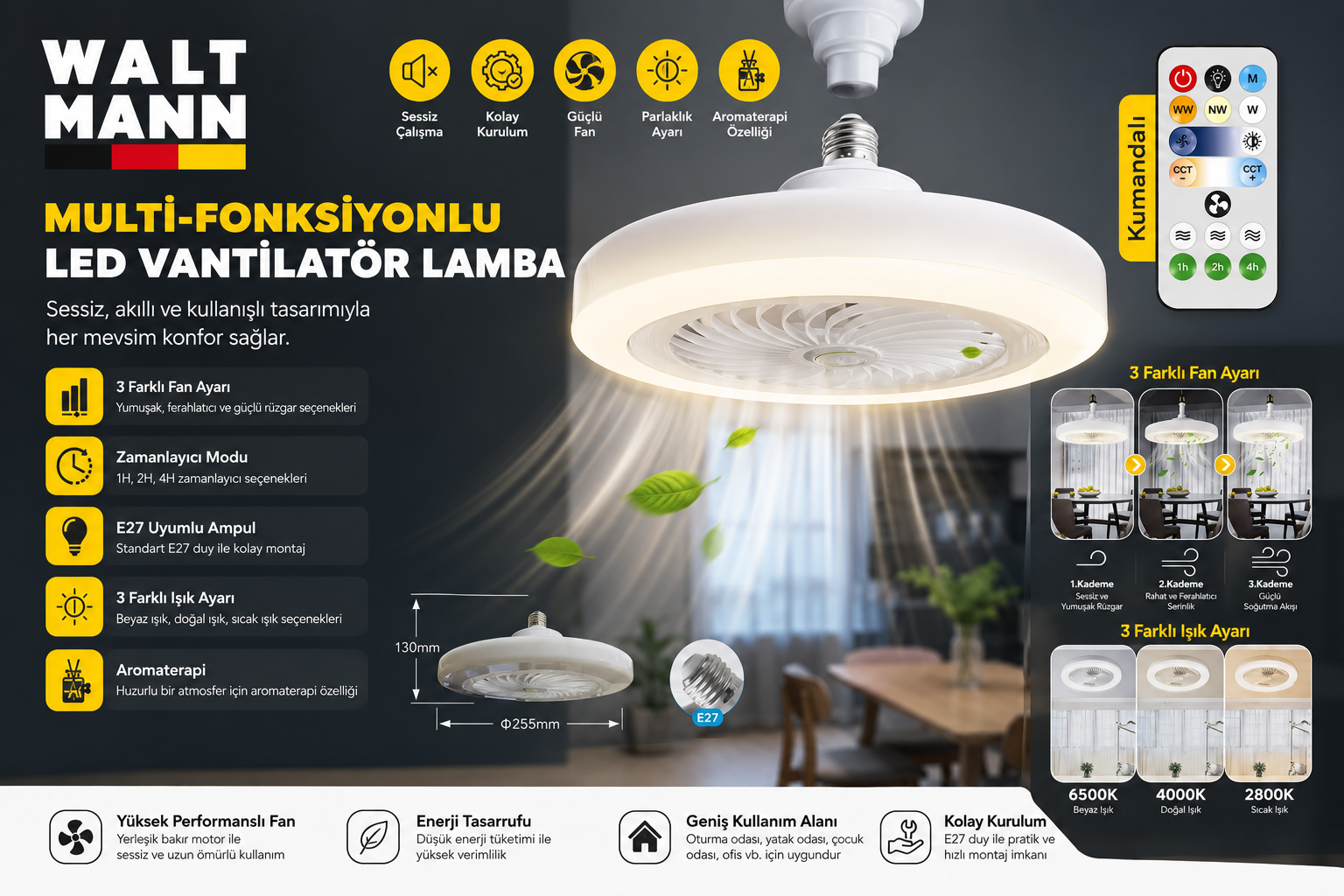 WALTMANN MKC-10 LED VANTİLATÖR LAMBA